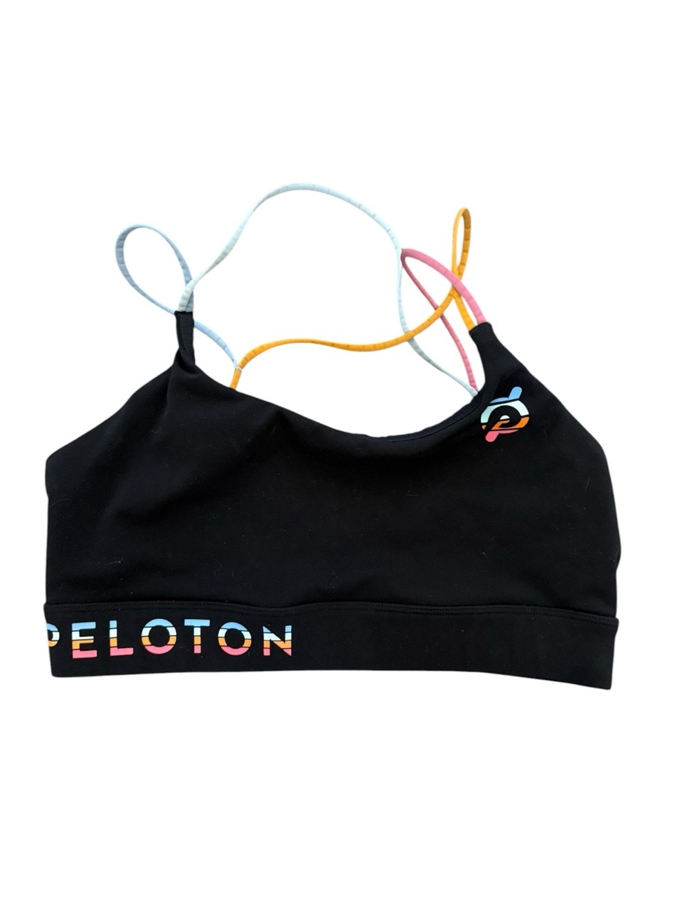 Peloton Strappy Sports Bra Black Retro Logo Multicolor Size S